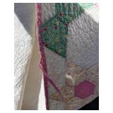 Patchwork Star Quilt - Hexagon Star Patchwork with Floral Prints & Pink Binding - Damaged - For crafts/repurposing