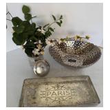 Paris Tray, Paris Covered Jar,  Baroque Hammered Bowl & Greens