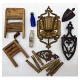 Antique Match Holder - Miniature Bottles, Clothes Pins & Parts Collection