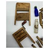 Antique Match Holder - Miniature Bottles, Clothes Pins & Parts Collection