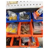 Assorted Hardware in Orange Bins - Screws, Nuts, Bolts & Fittings