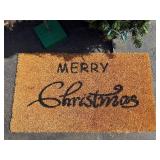 Two Small Artificial Christmas Trees & Merry Christmas Doormat