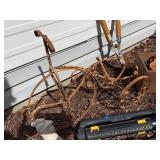 Ceramic Bird Statues & Rusty Garden Tools