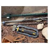 Ceramic Bird Statues & Rusty Garden Tools