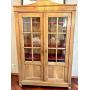 Vintage Display Cabinet - Wood Two-Door Glass-Front with Red Shelves