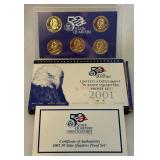 2001 State Quarters Proof Set (NY, NC, RI, VT, KY) - original package with COA, box is dirty