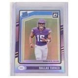 Dallas Turner Rookie 2024 Donruss Optic Silver Holo Prizm #224 - Minnesota Vikings Football Card