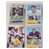 Lot of 27 Minnesota Vikings Football Cards featuring players like Alan Page, Warren Moon, Justin Jefferson, and Adrian Peterson. Includes Rookie, Holo, and Vintage cards.