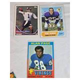 Lot of 27 Minnesota Vikings Football Cards featuring players like Alan Page, Warren Moon, Justin Jefferson, and Adrian Peterson. Includes Rookie, Holo, and Vintage cards.