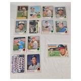 Lot of 13 Vintage Baseball Cards Featuring Chet Nichols, Marty Perez, Jim Hardin, and Milwaukee Brewers Team Card.