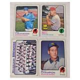 Lot of 13 Vintage Baseball Cards Featuring Chet Nichols, Marty Perez, Jim Hardin, and Milwaukee Brewers Team Card.
