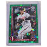 Zebby Matthews Rookie 2025 Topps Chrome Green Cracked Ice #USC171 and Numbered 31/99 - Minnesota Twins Baseball Card