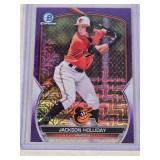 Jackson Holliday Rookie 2023 Bowman Chrome Purple Mojo #BCP-20 and Numbered 201/250 - Baltimore Orioles Baseball Card