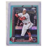 Carson McCusker Rookie 2025 Topps Chrome Blue Refractor #USC155 and Numbered 174/199 - Minnesota Twins Baseball Card