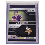 J.J. McCarthy Rookie 2024 Panini Prizm Premier Jerseys Green Prizm Relic #PJ-JJM - Minnesota Vikings Football Card