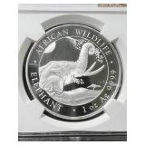 2023 AFRICAN ELEPHANT 1 TROY OZ .999 FINE SILVER NGC MS69