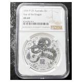 2024 AUSTRALIAN YEAR OF THE DRAGON SILVER ROUND NGC MS69