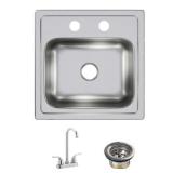 Elkay 15 in. Drop-in Single Bowl 20-Gauge Durable Satin Stainless Steel Kitchen Sink Kit w/ Faucet