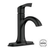 MOEN Korek Single Hole Single-Handle Bathroom Faucet with Drain Kit Included in Matte Black