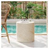 CHRISTOPHER KNIGHT HOME Zayden Outdoor Patio Round Accent Table, Concrete, Beige Travertine