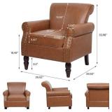 Uixe Brown PU Leather Nailhead Trim Upholstered Accent Armchair With Solid Wood Legs