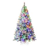 VEIKOUS 6.5 ft. Pre-Lit LED Flocked Artificial Christmas Tree with Multi-Color Light
