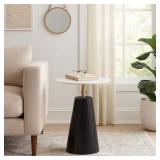 Liv & Skye Black 17 in. Round Marble Modern Accent Table with Fluted Base