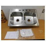Glacier Bay 33 in. Drop-In 50/50 Double Bowl 20 Gauge Stainless Steel Kitchen Sink