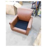 Uixe Brown PU Leather Nailhead Trim Upholstered Accent Armchair With Solid Wood Legs