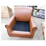 Uixe Brown PU Leather Nailhead Trim Upholstered Accent Armchair With Solid Wood Legs