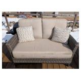 BY - Four-Piece Patio Set - 2 Chairs, Sofa & Fire Table with Beige Cushions