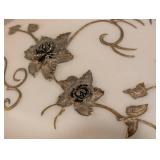 LL - Vintage White Glass Globe Table Lamp, Gold Floral Embellishments