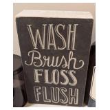 LL - Wash Brush Floss Flush Chalkboard Sign - Coconut Citrus Hand Soap - 4 Dark Glass Canisters