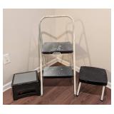 LL - Cosco 2-Step Folding Ladder & 2 Black Plastic Step Stools - 3-Piece Set