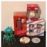 LL - Glass Jellyfish Ornament - BB-8 Hallmark Ornament - Red Telephone Booth - Skeleton Santa Duo - Ruth Bader Ginsburg Disc - 2020 Remember Disc - 6-Piece Set