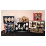 LL - Assorted Holiday Ornaments - Glass & Glitter Balls, Silver & Gold Sets, Pinecones