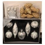 LL - Assorted Holiday Ornaments - Glass & Glitter Balls, Silver & Gold Sets, Pinecones