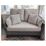 P - Outdoor Patio Sofa - Wicker Frame, Beige Cushions