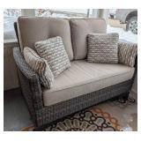 P - Outdoor Patio Sofa - Wicker Frame, Beige Cushions