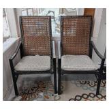 P - Patio Chairs - Pair, Black Metal Frame, Woven Back, Cushioned Seats