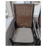 P - Patio Chairs - Pair, Black Metal Frame, Woven Back, Cushioned Seats