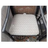 P - Patio Chairs - Pair, Black Metal Frame, Woven Back, Cushioned Seats