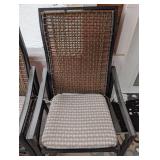 P - Patio Chairs - Pair, Black Metal Frame, Woven Back, Cushioned Seats