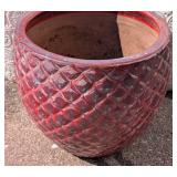 G - Ceramic Planter Pots - Set Of 3 - Gray Rosette Pattern & Red Textured Pot