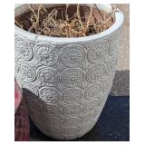 G - Ceramic Planter Pots - Set Of 3 - Gray Rosette Pattern & Red Textured Pot