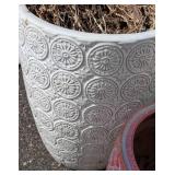 G - Ceramic Planter Pots - Set Of 3 - Gray Rosette Pattern & Red Textured Pot