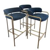 K - Three West Elm Counter Height Navy Velvet and Brass Stools