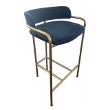 K - Three West Elm Counter Height Navy Velvet and Brass Stools
