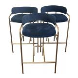 K - Three West Elm Counter Height Navy Velvet and Brass Stools