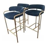 K - Three West Elm Counter Height Navy Velvet and Brass Stools